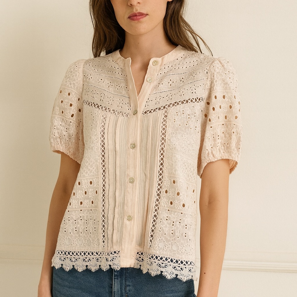 INDUSTRY Lace Button-Up Blouse - Cream